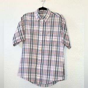 Vintage 80's Plaid Short Sleeve Button Down Shirt Mens M Tailored Spring colors